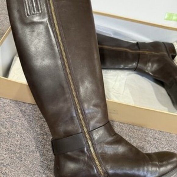Michael Kors Charm Riding Boots Leather Dark Coffee Brown Size 9M w/ Box - Picture 6 of 15